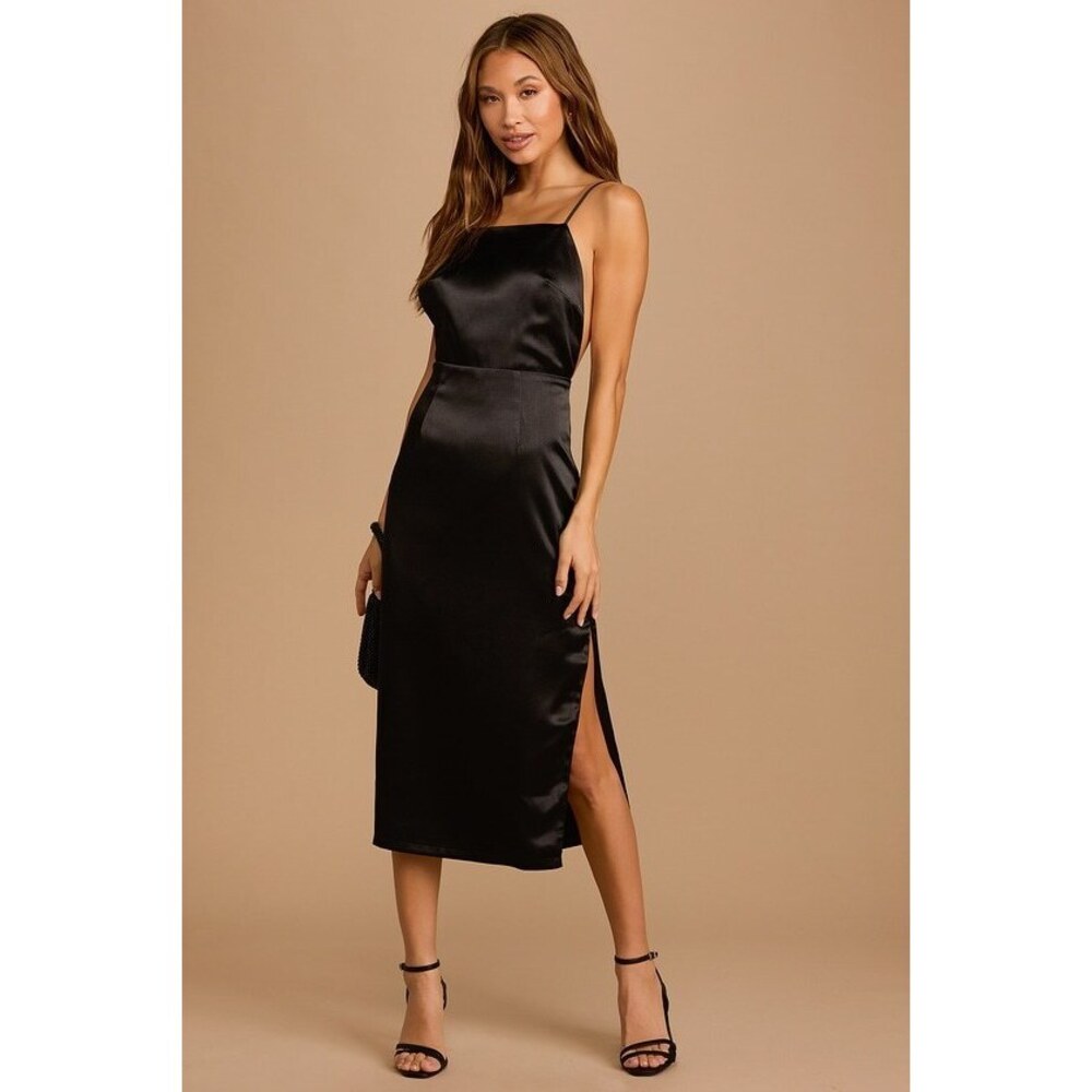 Lulus Adoring Attitude Black Satin Column Midi Dress - Size XS 
Worn only once